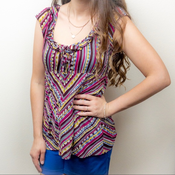 Lucky Brand Tops - Lucky Brand Blouse Multicolor Stripe Cap S…